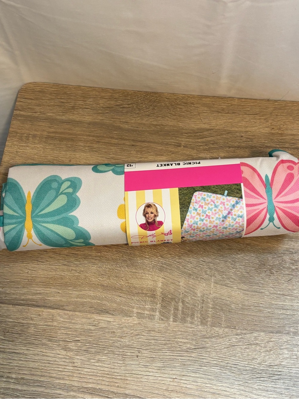 Dolly Parton Butterfly Picnic Blanket - Pink & Teal